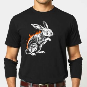 Graphic Rabbit T-Shirt Black shirt with fire rabbit design