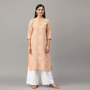 Peach Kurti with White Palazzo Elegant ethnic wear