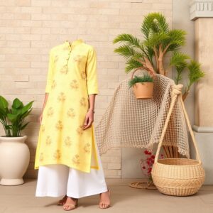 Yellow Floral Print Kurta Elegant women's kurta