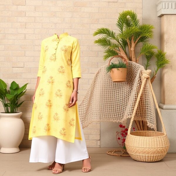 Yellow Floral Print Kurta Elegant women's kurta