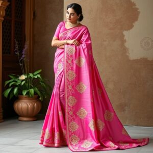 Elegant Pink Silk Saree Traditional saree with golden