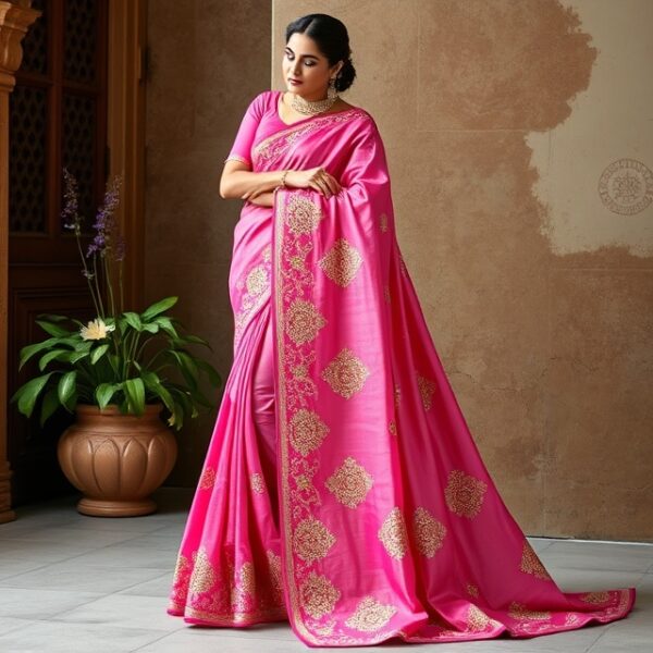Elegant Pink Silk Saree Traditional saree with golden